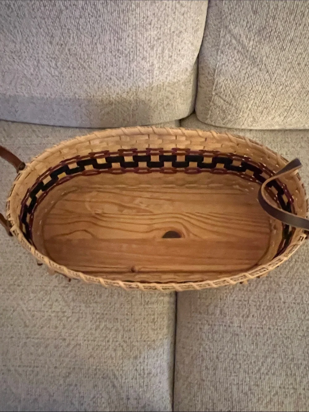 Handwoven Oval Basket with Leather Handles - Natural & Dark Brown